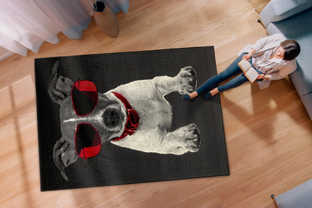 Dywan nowoczesny do salonu Piesek DOGGY DOG Czarno Czerwony City